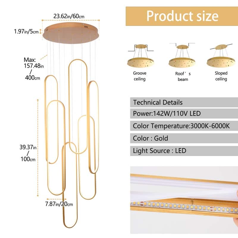 6 Ring Modern Chandelier Large LED High Ceiling Chandeliers