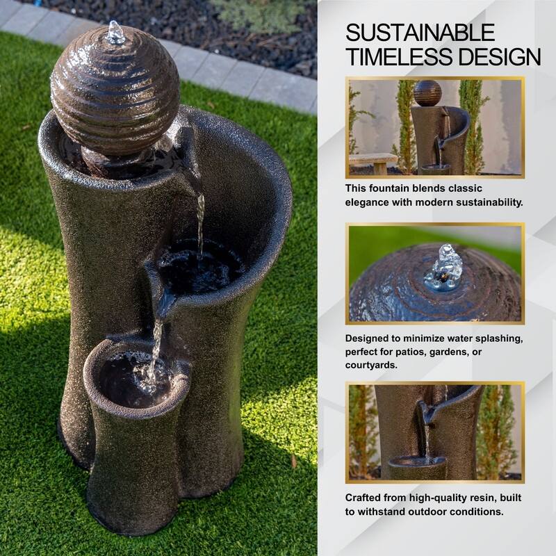 XBrand 41" Modern Sphere Curve Cascading Fountain, Resin