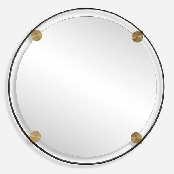 slide 2 of 6, Uttermost 09983 Radius 42" Diameter Circular Framed Bathroom Mirror Bronze