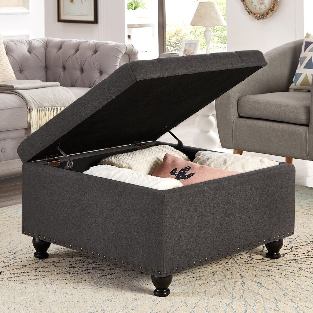 Elegant Dark Grey Spindle Wooden Legs Ottoman