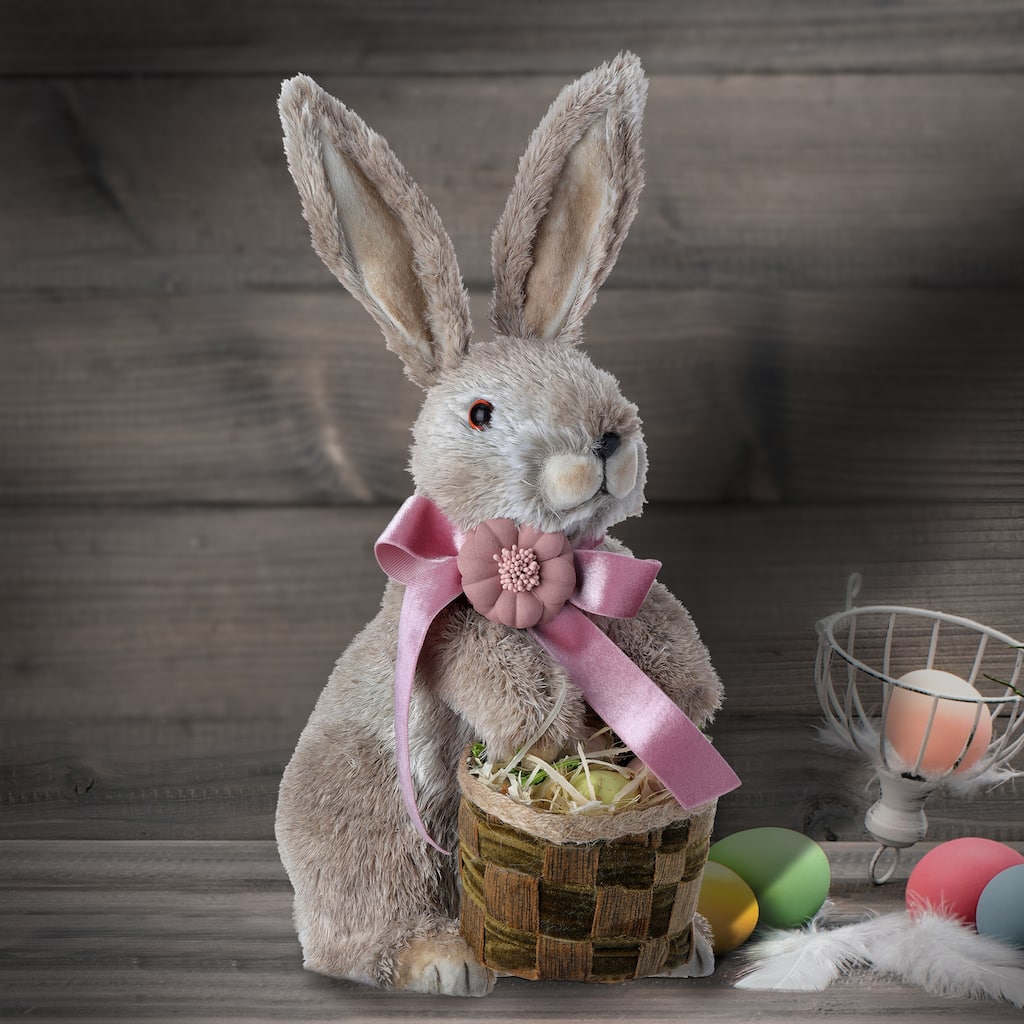 Fur' Bunny With Bow And Basket 13.25"