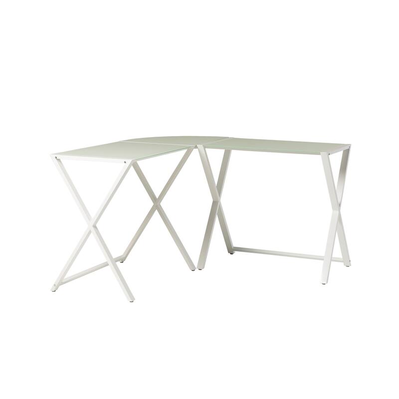 Middlebrook Hardy X-frame Metal and Glass Corner Computer Desk - White
