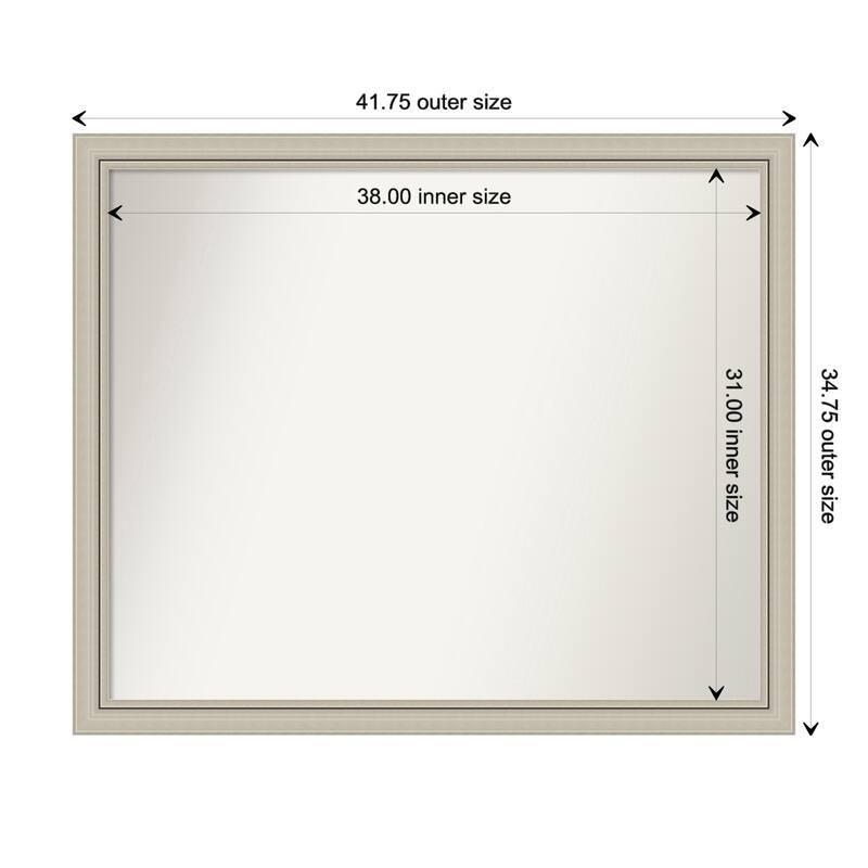 Romano Silver Narrow Framed Non-Beveled Custom Wall Mirror, Bathroom Vanity Mirror - Outer Size: 41.75 x 34.75