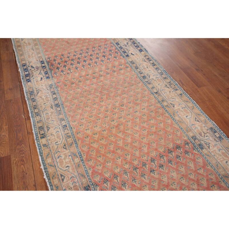 Distressed Botemir Persian Vintage Runner Rug Hand-Knotted Wool Carpet - 2'9" x 9'9"