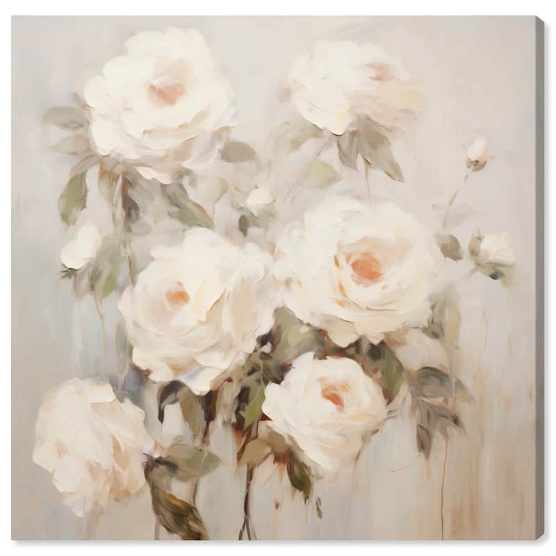 Wynwood Studio Canvas Classic and Figurative A Painting of my Flowers White and Cream White Country Wall Art Canvas Print