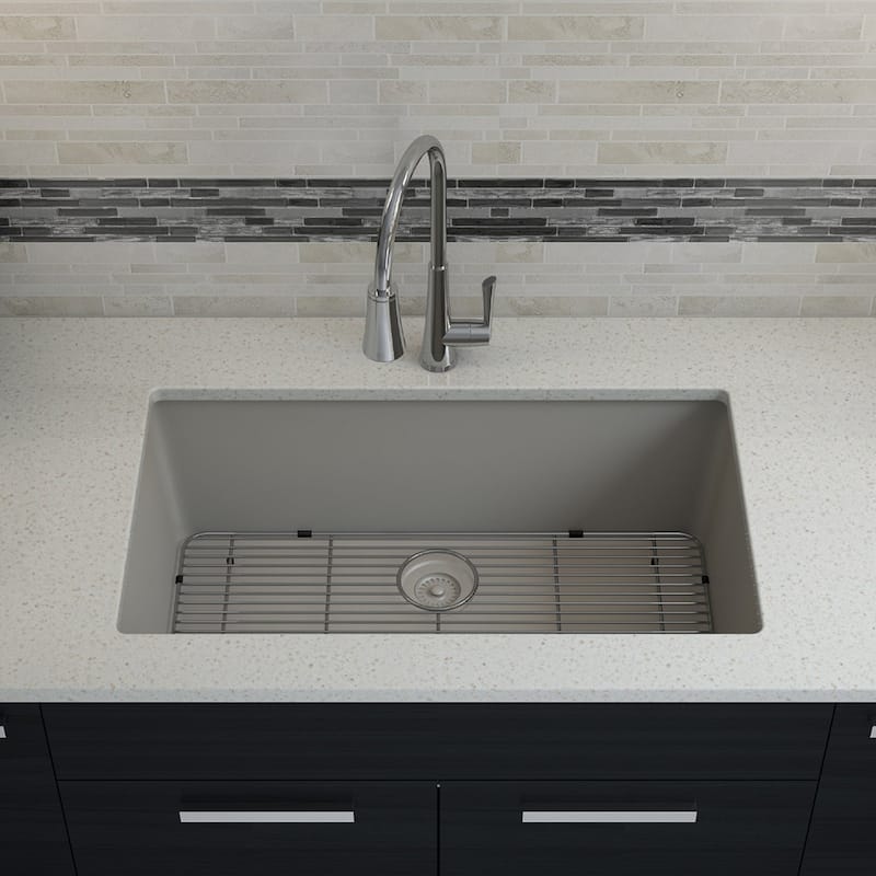 Lexicon Drop-In Quartz 32 Inch Single Bowl Kitchen Sink Kit - 32"x19"