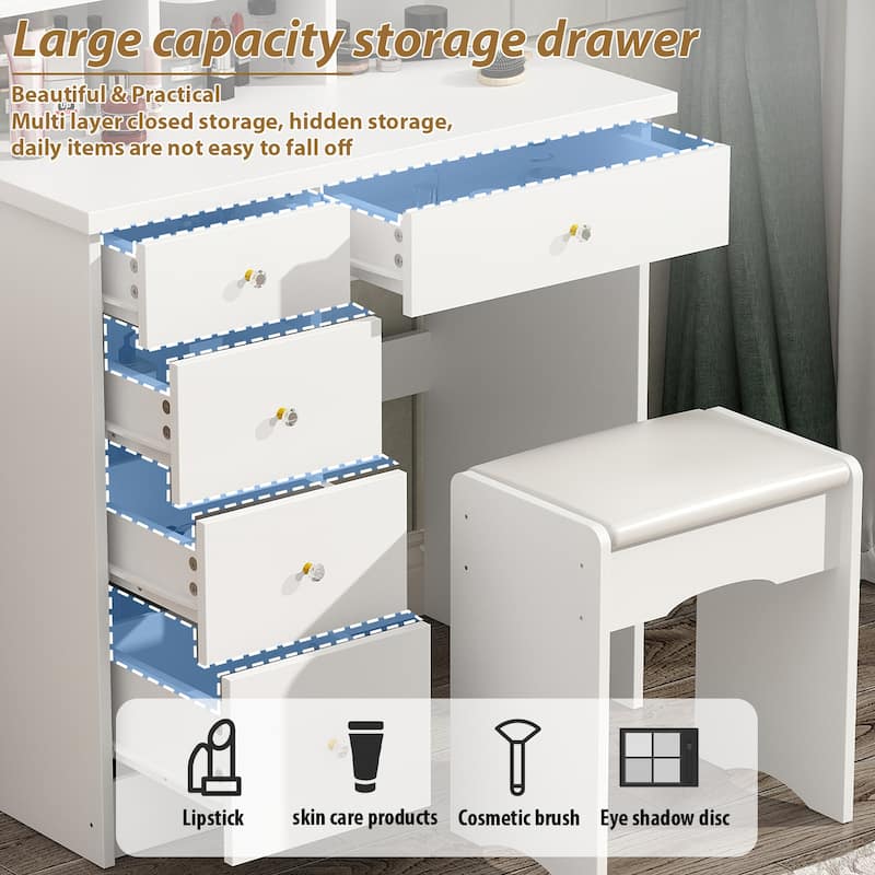 31.5" Wide Dresser Makeup Vanity With Stool and Touching Light Mirror - 31.5"W