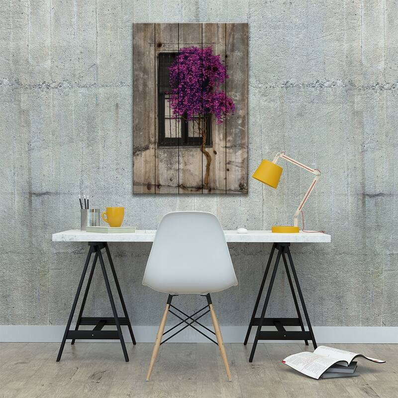 Tree in Front of Window Purple Pop Color Pop Print On Wood by Panoramic Images - Multi-Color