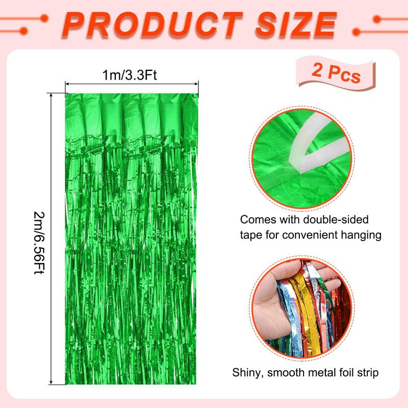 2 Pack Foil Fringe Backdrop Curtains 3.3x6.56 Feet Bling Streamers