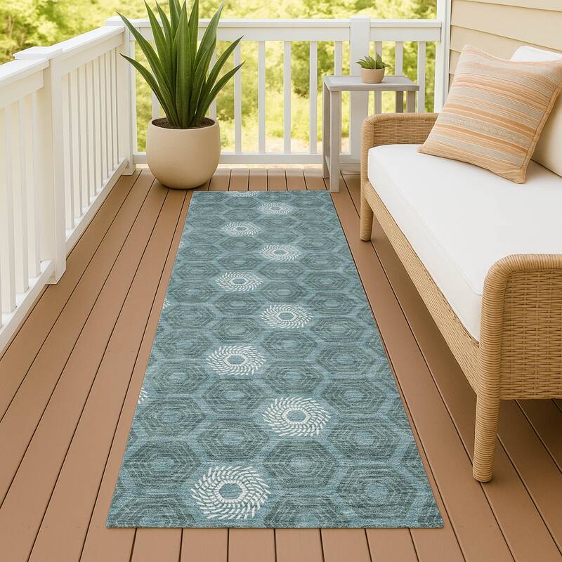 Machine Washable Indoor/ Outdoor Modern Hugoton Chantille Rug - Teal - 2'3" x 7'6"