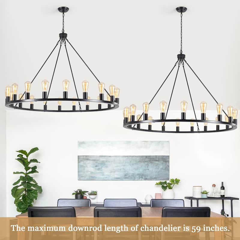 20 - Light Farmhouse Metal Round Industrial Chandelier for Dining Room Entryway Kitchen Island - N/A