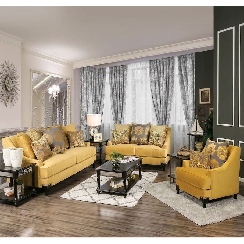 Royal Living Room Furniture Set Gold Finish Nailhead Trim