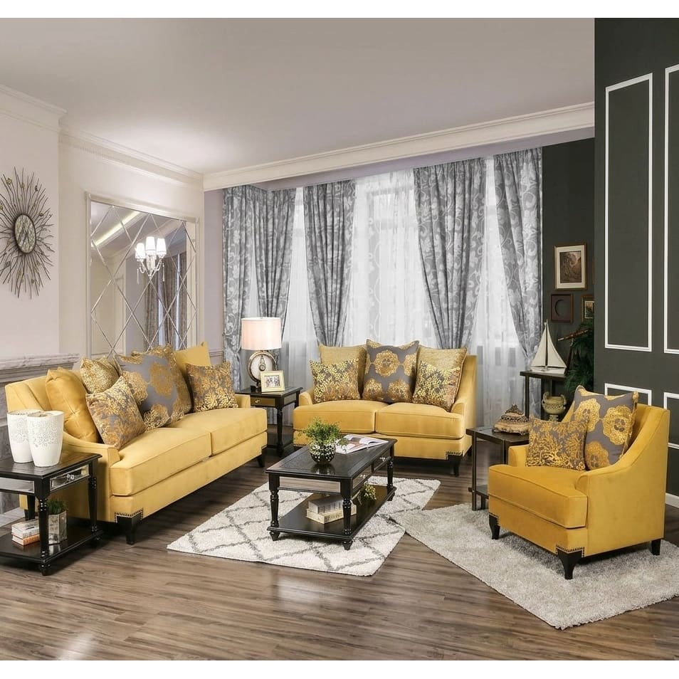 Royal Living Room Furniture Set Gold Finish Nailhead Trim