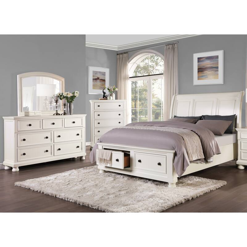 4pc Bedroom Set White Finish Furniture Bed Dresser Mirror Chest