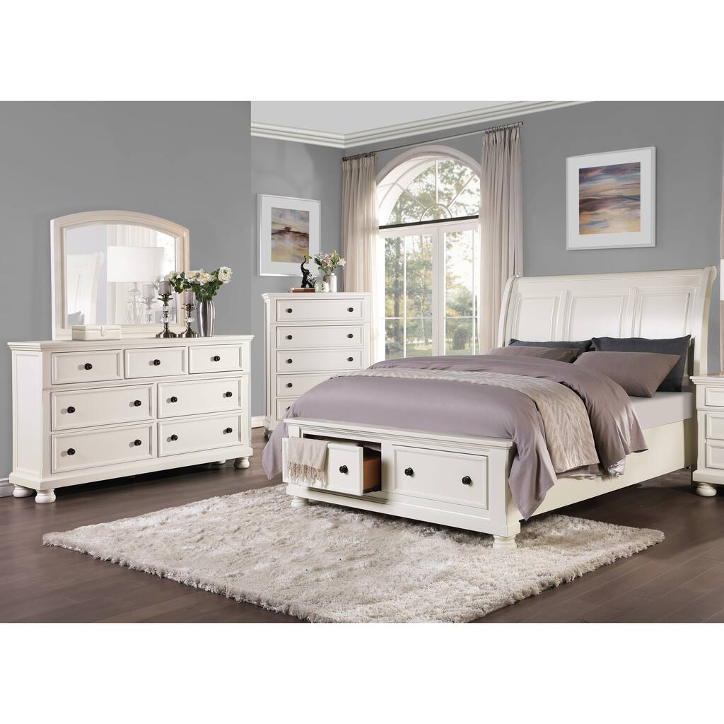 4pc Bedroom Set White Finish Furniture Bed Dresser Mirror Chest