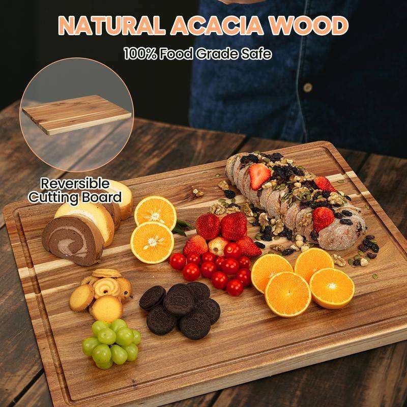 Large Wood Cutting Boards for Kitchen, Butcher Block Chopping Board w/ Juice Groove