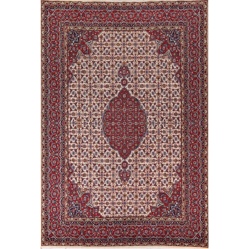 Ivory & Red Floral Kashan Turkish Area Rug Machine Made Carpet - 9'8" x 13'0"
