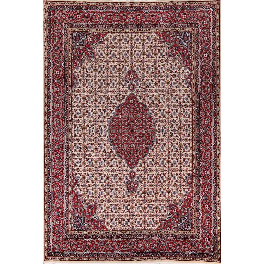Ivory & Red Floral Kashan Turkish Area Rug Machine Made Carpet - 9'8" x 13'0"
