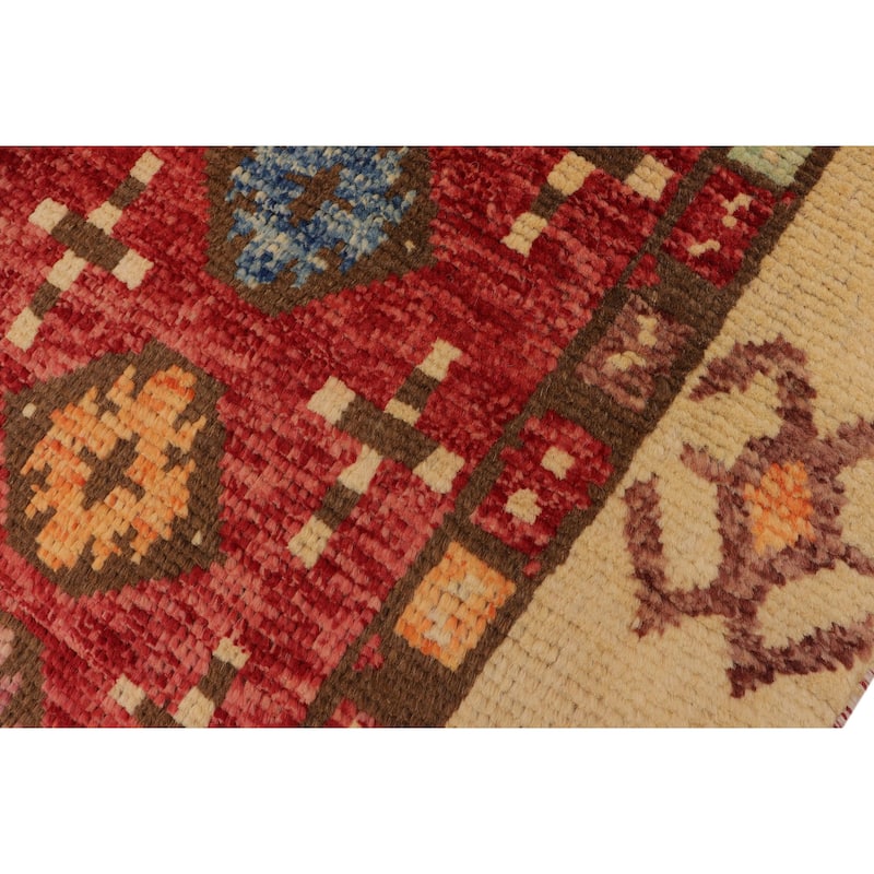 Modern Balochi Whitehead Red/Beige Hand Knotted Wool Rug - 6'9'' x 9'8''
