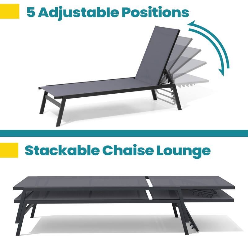 VredHom Outdoor Patio Stackable Adjustable Chaise Lounge Chairs
