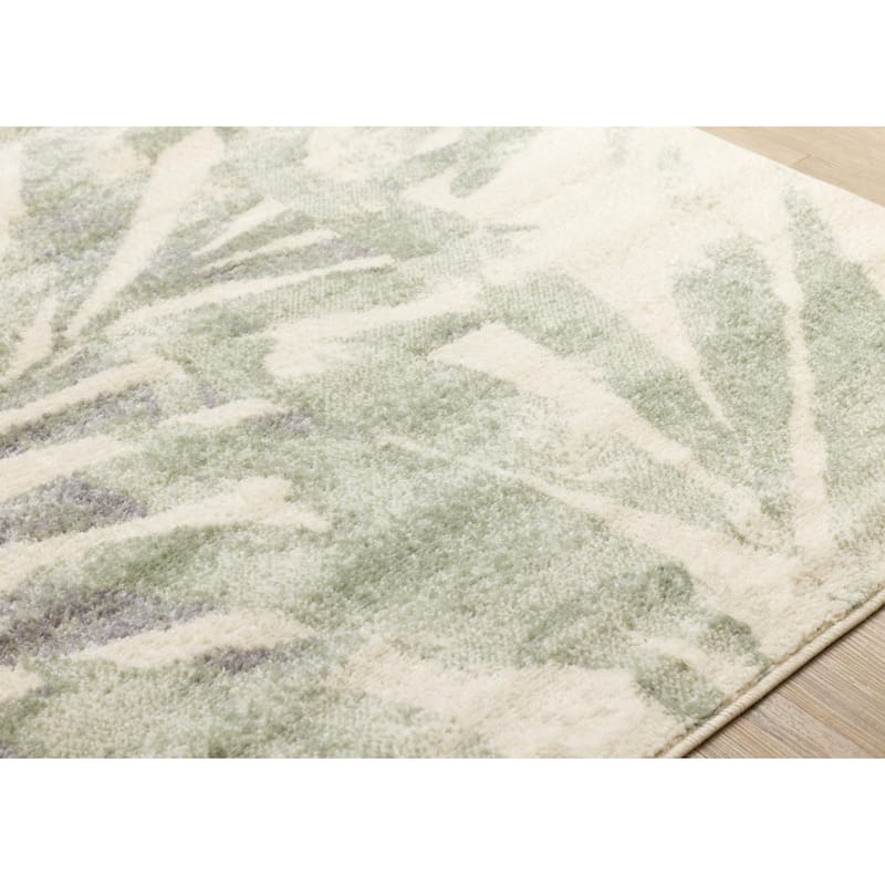 Cream Green Subtle Leaves Indoor Area Rug