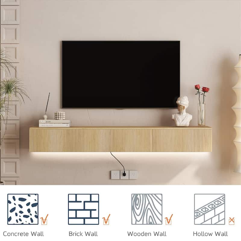 Floating TV Stand with 16 Color LED Lights, Wall Mounted TV Console Table Entertainment Center for 55 60 65 Inch TV