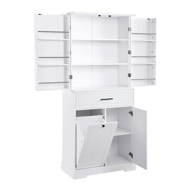 Roomfitters 72" Tall Bathroom Storage Cabinet with Tilt-Out Laundry Hamper, 3 Adjustable Shelves & Door-Mounted Racks, White
