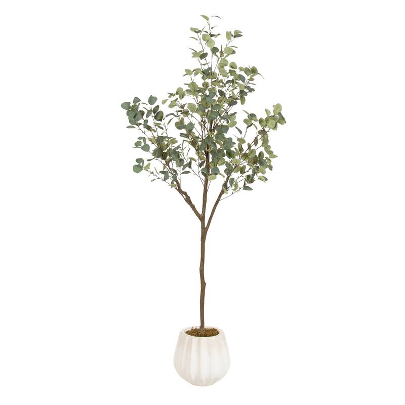 Kate and Laurel Eudora Faux Eucalyptus Tree - 6ft - Distressed White