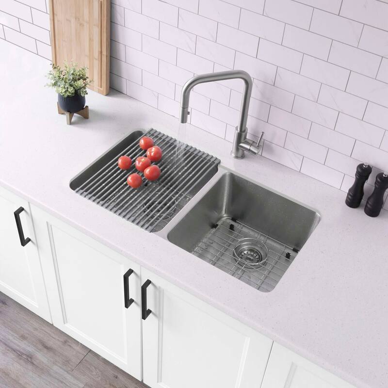Maxi Dual Mount 32" Double-Bowl Stainless Steel Kitchen Sink C233 - 32" x 18" x 9" - Brushed Stainless Steel