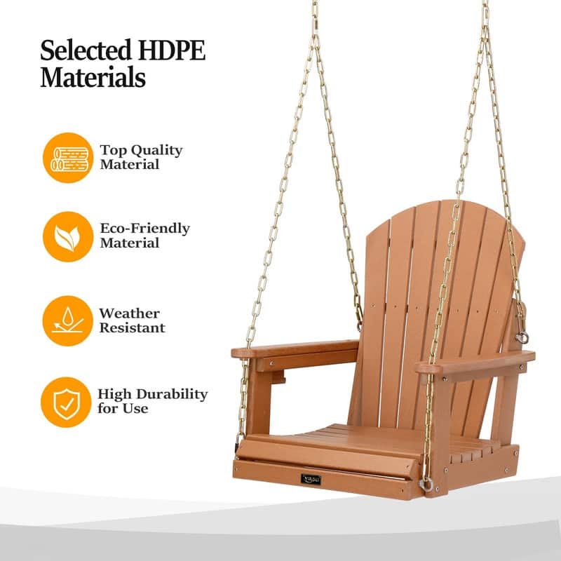 1-Person HDPE Porch Swing Outdoor with Rotatable Cup Holder and Adjustable Chains - N/A