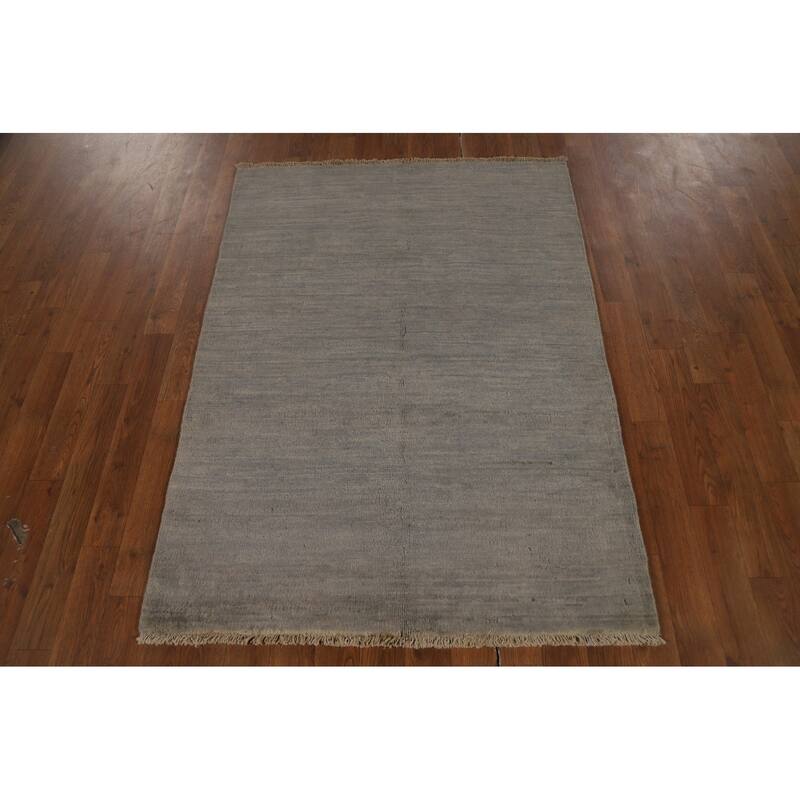 Striped Gray Gabbeh Modern Rug Handmade Wool Carpet - 3'3" x 4'6"