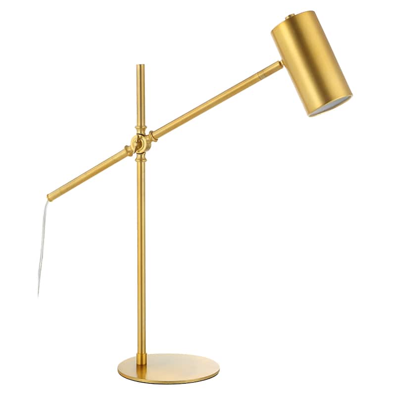 Contemporary Desk Lamp with Gold Finish and Cylinder Shade - 7.5"D x 25.75"W x 24.5"H