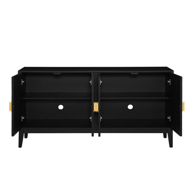 Sideboard with Grooved Doors, Gold Handles, and Ample Storage Space