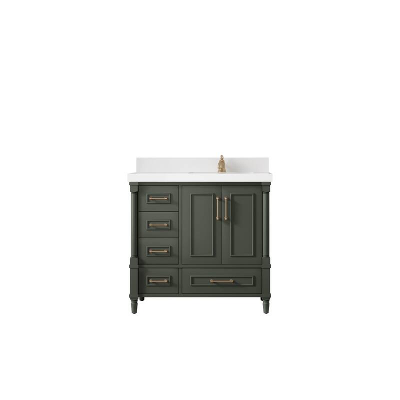 Willow Collections 36 in. W x 22 in. D Aberdeen Right Offset Sink Bathroom Vanity in Pewter Green with Countertop