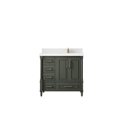 Willow Collections 36 in. W x 22 in. D Aberdeen Right Offset Sink Bathroom Vanity in Pewter Green with Countertop