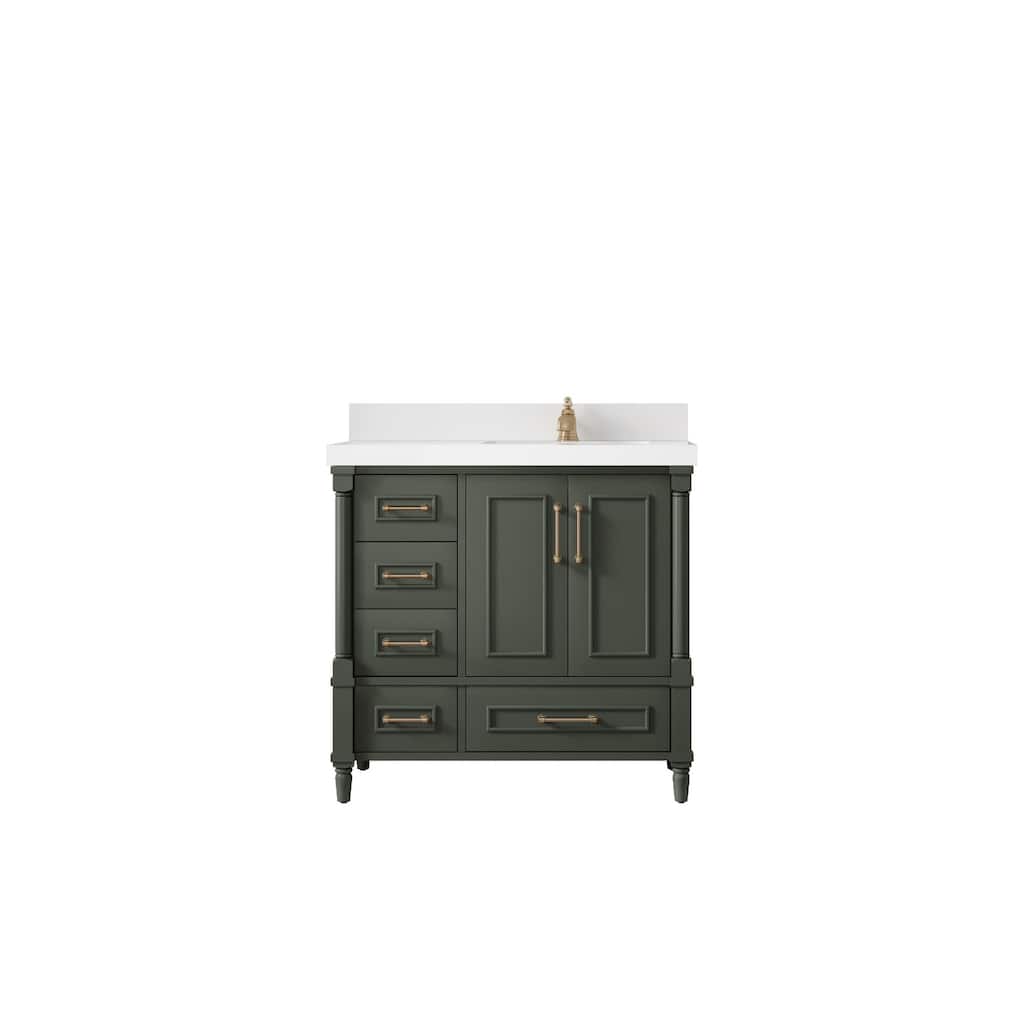 Willow Collections 36 in. W x 22 in. D Aberdeen Right Offset Sink Bathroom Vanity in Pewter Green with Countertop