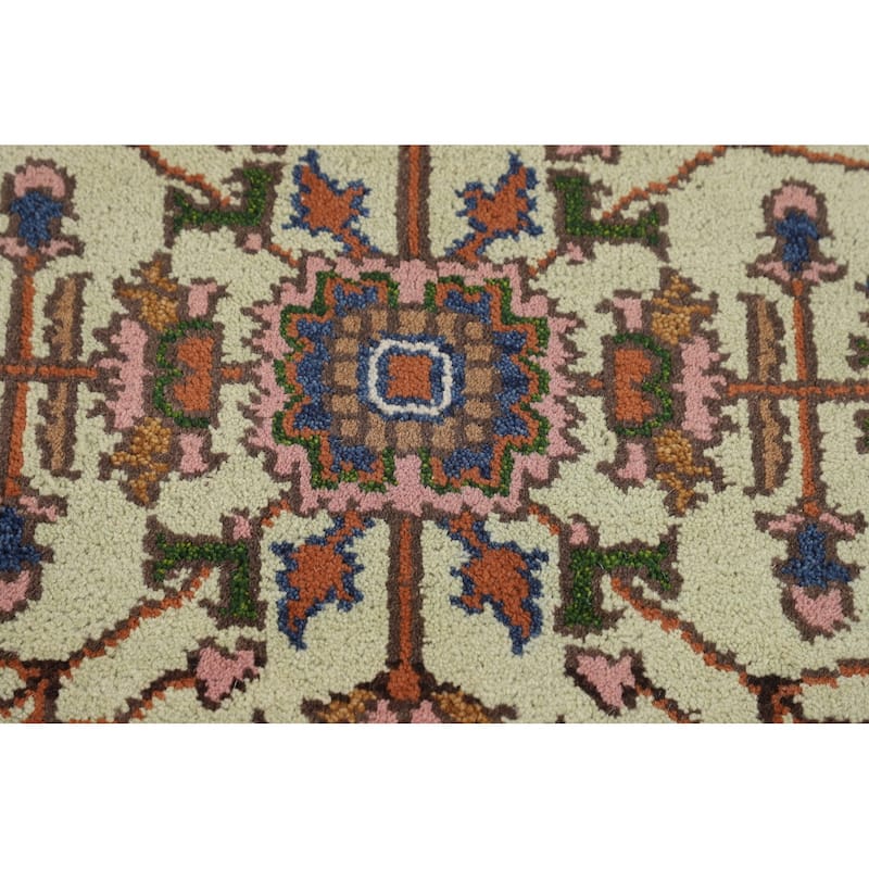 Light Green Heriz Serapi Indian Accent Rug Handmade Wool Carpet - 3'10" X 6'3"