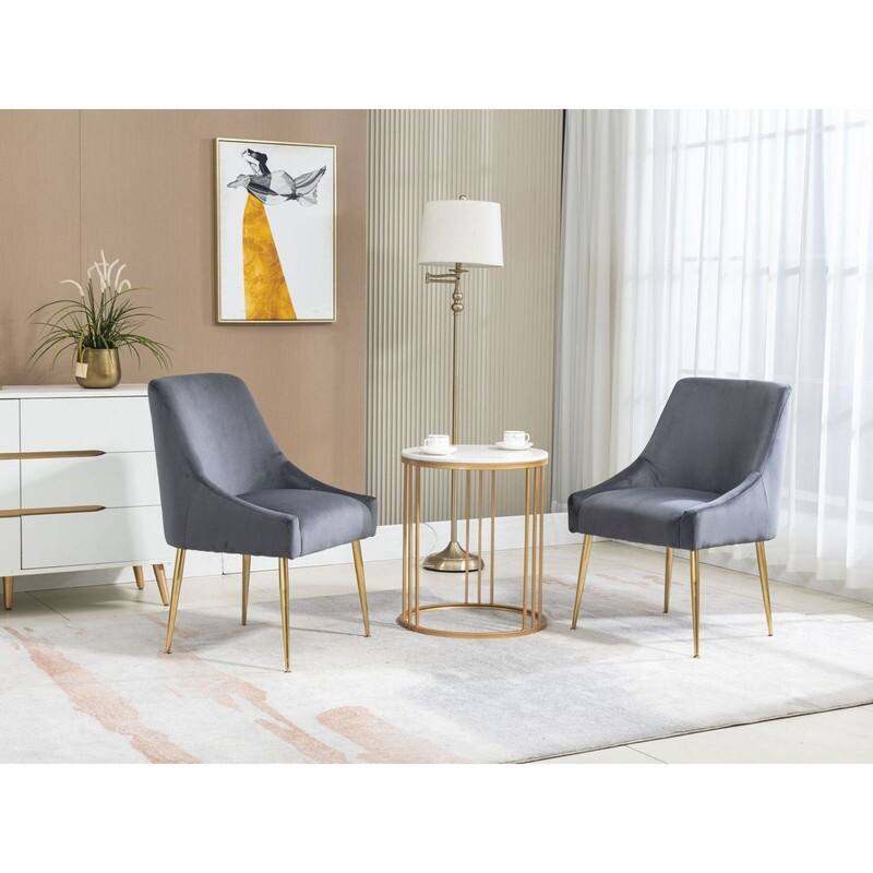 Velvet Upholstered Wing Back Parsons Chair with Golden Plated Legs, Set of 2