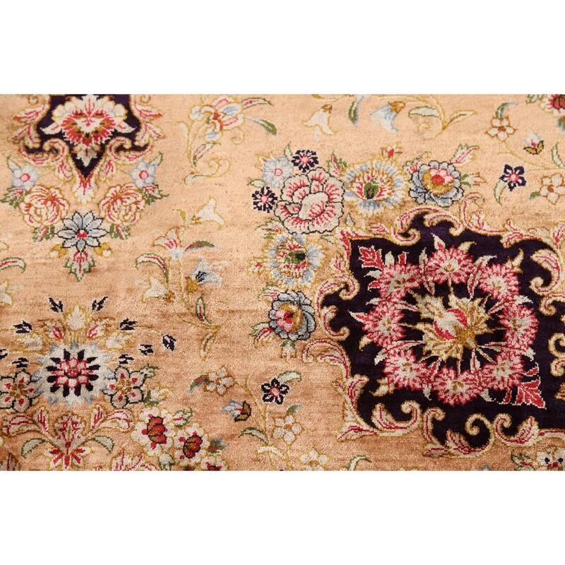 Handmade 100% Silk Geometric Qum Persian Rug Traditional Floral Carpet - 4'7"x 6'8"