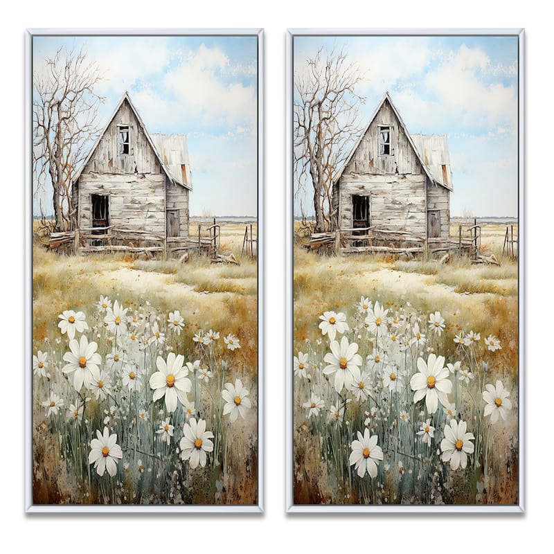 Designart "Farmhouse Quiet Retreat" Farm Framed Wall Art Set Of 2 - White Gallery Set For Office Decor