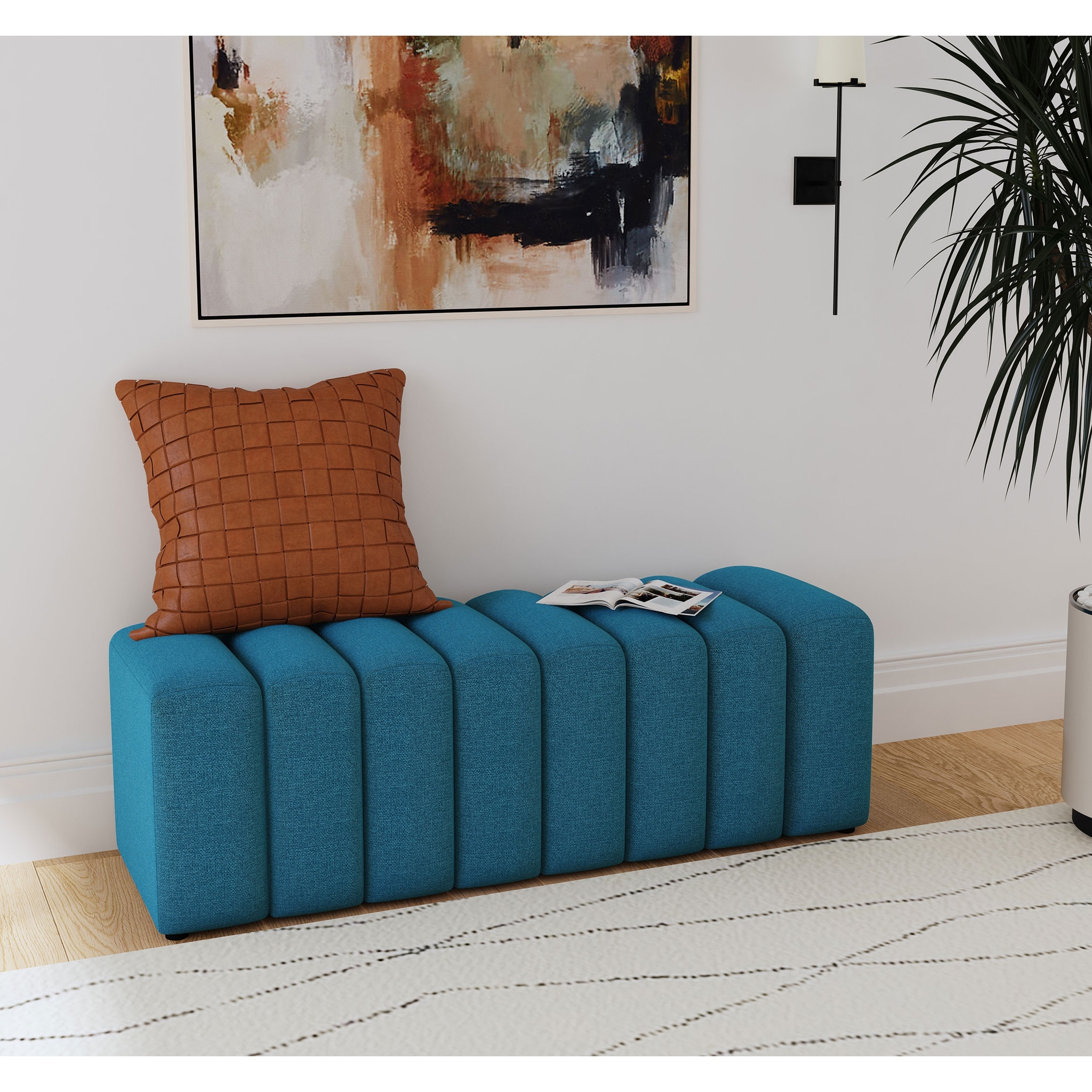 Fabric Upholstered Tufted Accent Bench In Mustard Yellow