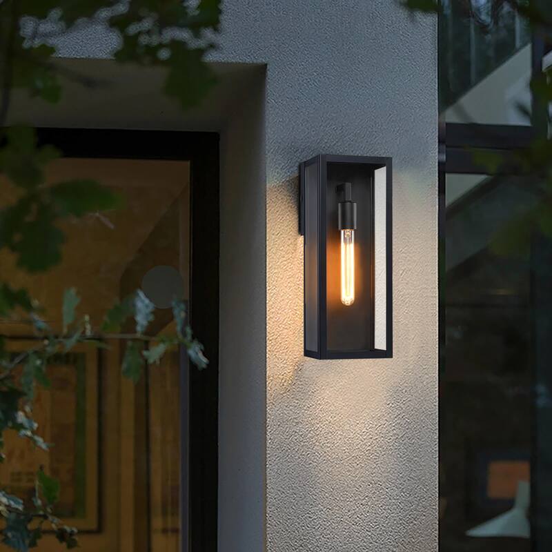 1-Light 12.76in Outdoor Wall Light with Matte Black Finish & Clear glass shade