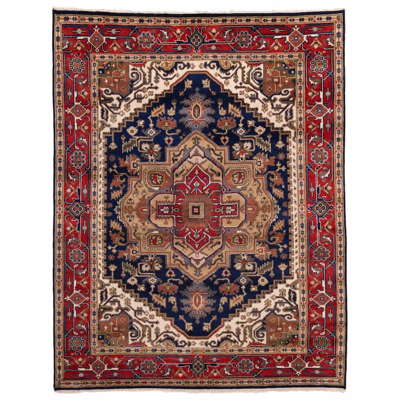 ECARPETGALLERY Hand-knotted Serapi Heritage Dark Navy Wool Rug - 7'10 x 10'0