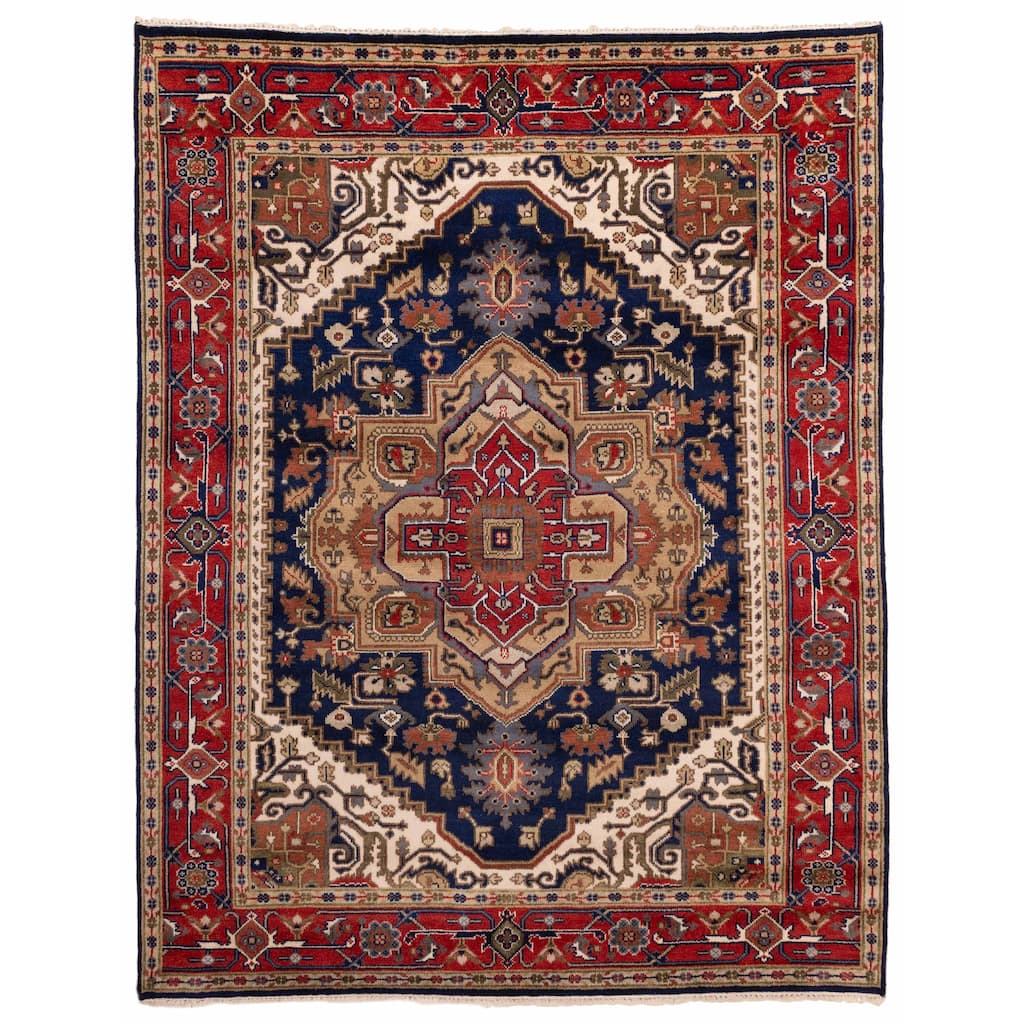 ECARPETGALLERY Hand-knotted Serapi Heritage Dark Navy Wool Rug - 7'10 x 10'0