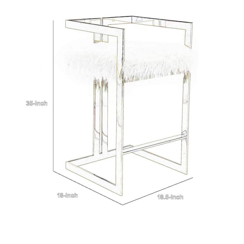 Suki 26 Inch Barstool Chair, Black Faux Fur Seat, Stainless Steel, Gold