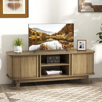 TV Stand for TV up to 55 Inch W/ 2 Open Shelves Sliding Doors - 47 inches in width