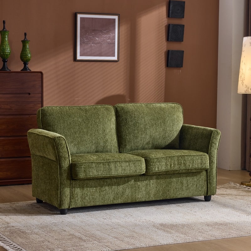 Chenille Loveseat With Floral Arms For Living Room