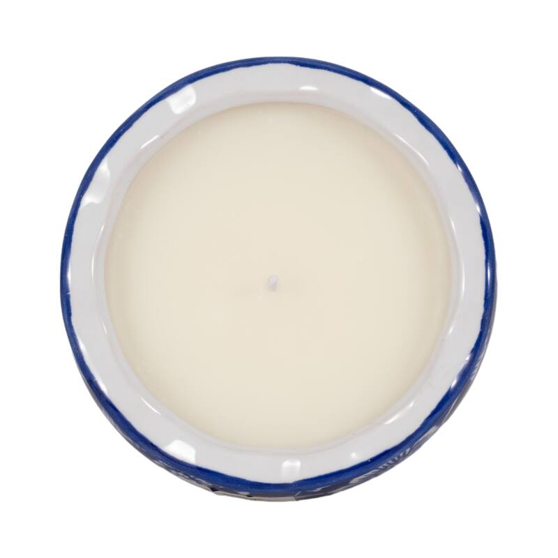 Sagebrook Home Ceramic Chinoiserie Candle 4" - 7oz, Blue and White - 4" x 4" x 3"
