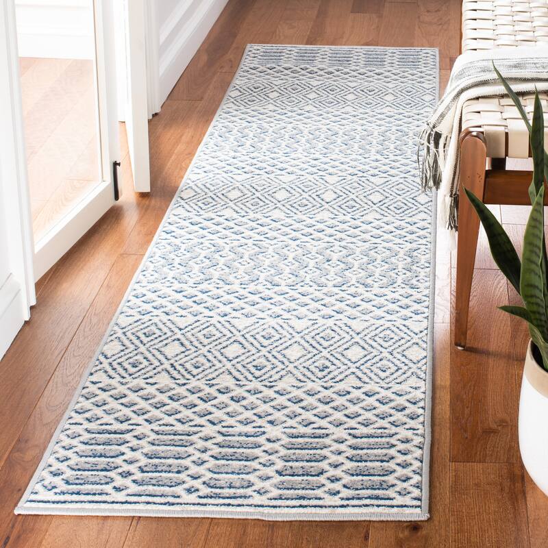SAFAVIEH Belmont Zyhra Kreszenz Boho Rug - 2'2" x 9' Runner - Ivory/Navy