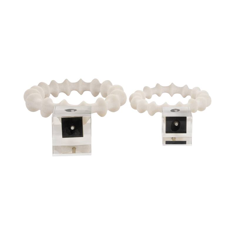 Sagebrook Home PREVISE Statuary in White, Iron and Crystal 15/18" Resin Decorative Objects, Set of 2 - 11" x 4" x 18"